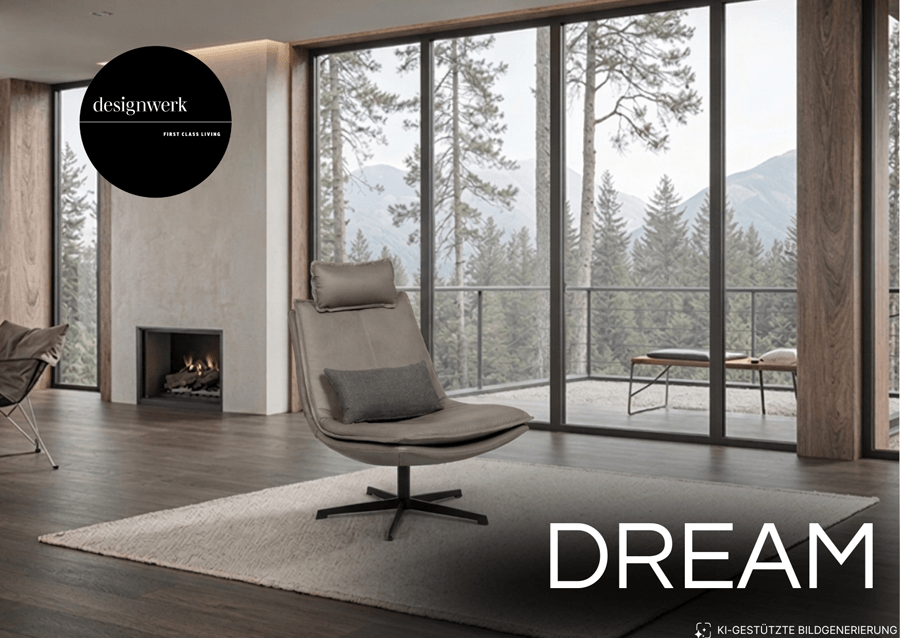 Polstersessel ohne Armlehnen, mit Kopfstütze und Aufschrift "Dream"